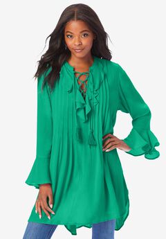 Ruffle Pintuck Crinkle Tunic