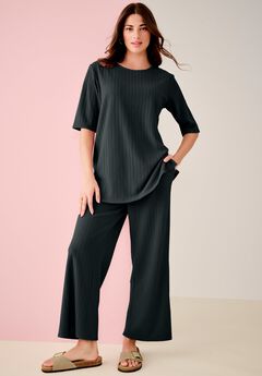 Brushed Rib Cropped Pant Set