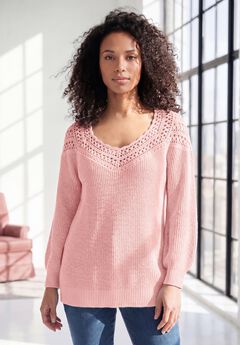 Plus Size Crochet Pullover Sweater with Sweetheart Neckline