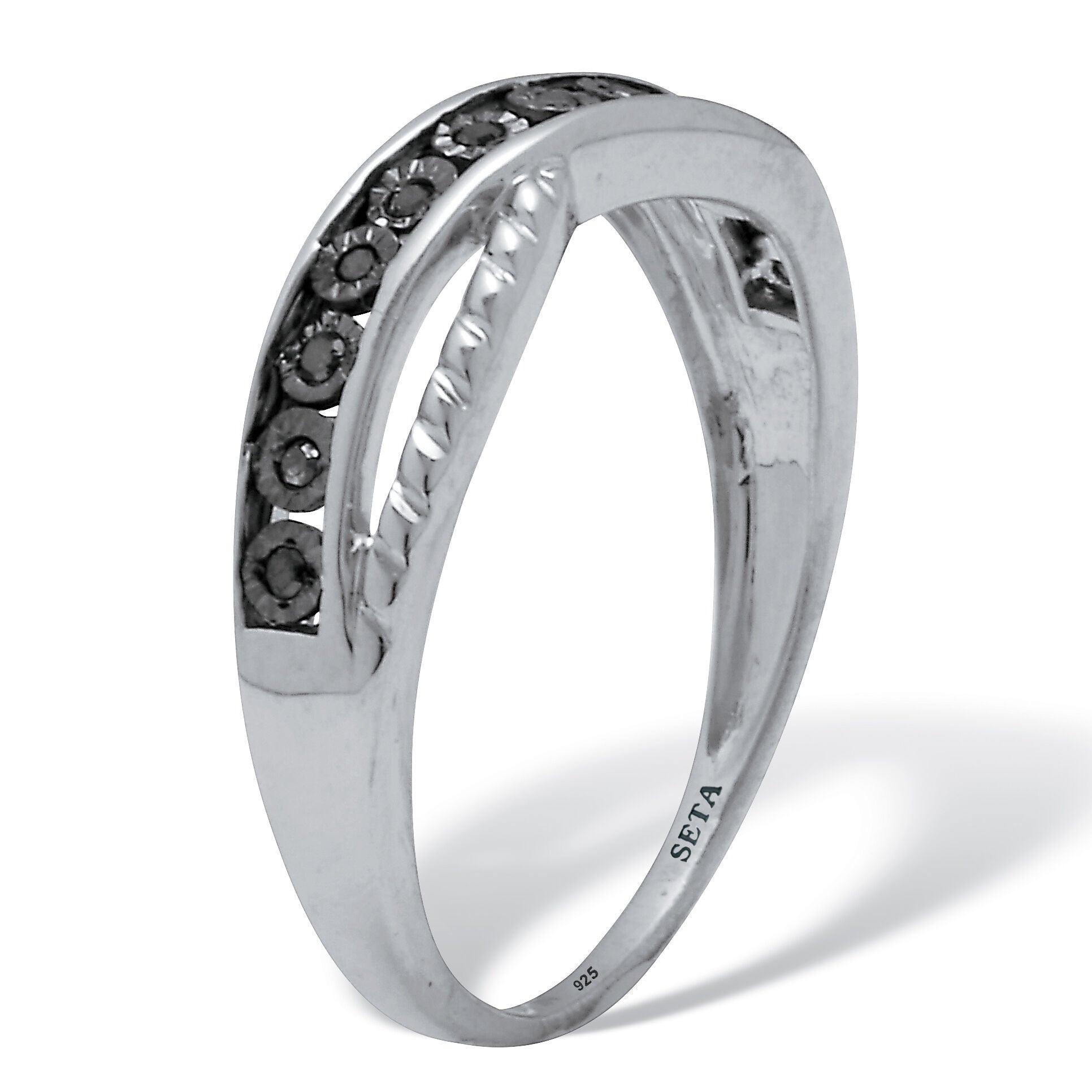 .06 TCW Black Diamond Sterling Silver Twisted Ring, BLACK, on-hover image number 1