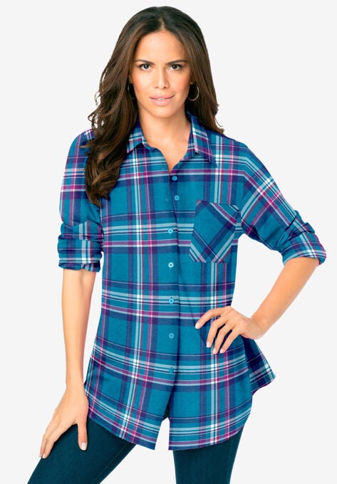 Flannel Tunic, TEAL PLAID, hi-res image number null