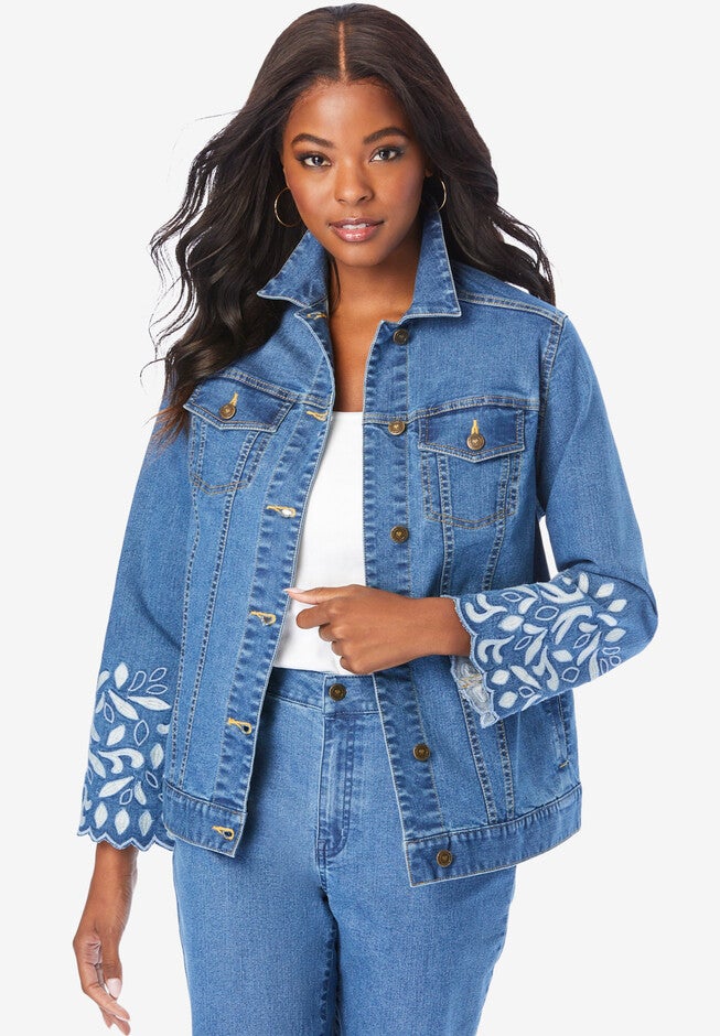 Embroidered Denim Jacket, MEDIUM STENCIL EMBROIDERY, hi-res image number null