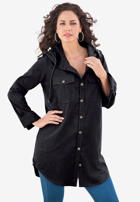 Hooded Denim Big Shirt, BLACK, hi-res image number null