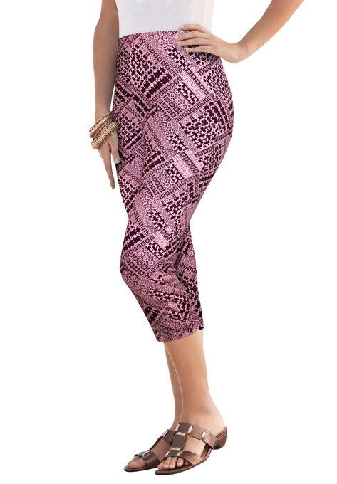 Essential Stretch Capri Legging, DARK BERRY SCROLL, hi-res image number null