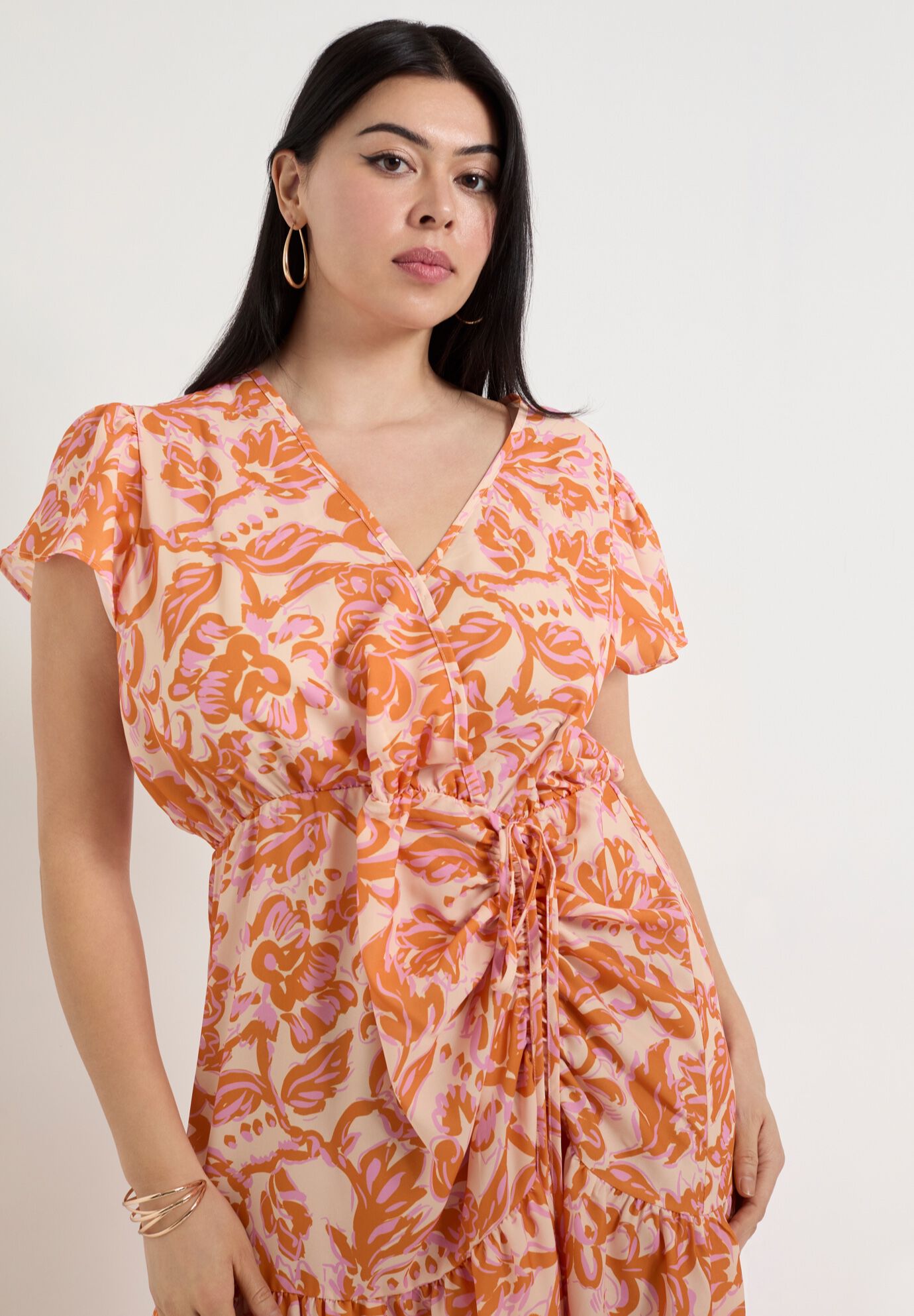 Faux-Wrap Maxi Dress, BOUQUET ORANGE, alternate image number 3