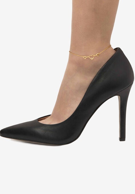 Yellow Gold Over Sterling Silver Triple Heart Ankle Bracelet, , alternate image number null
