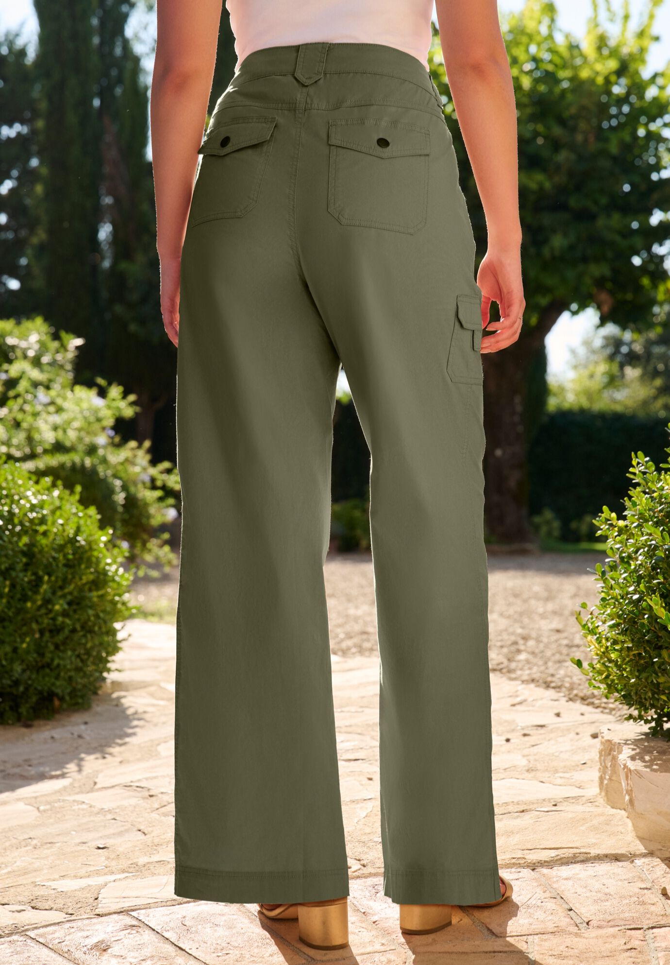Wide-Leg Cargo Pants, DARK OLIVE GREEN, on-hover image number 1