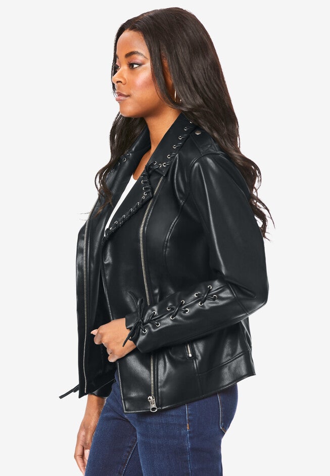 Faux Leather Moto Jacket, , alternate image number null