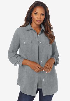 Faux Suede Button-Front Shirt