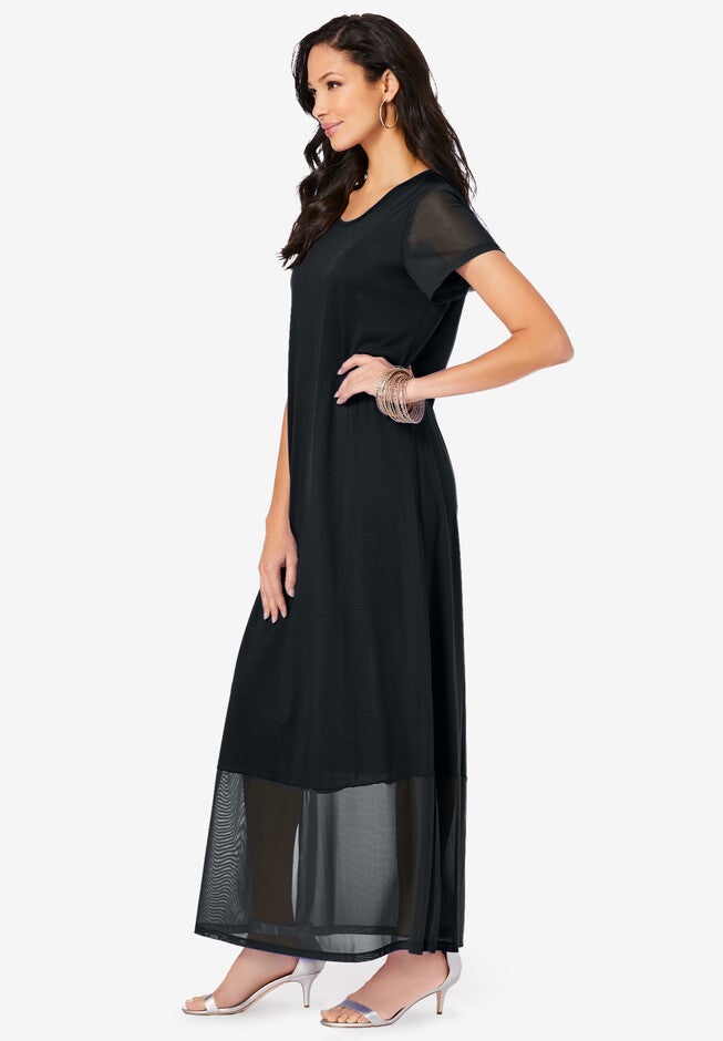 Mesh Detail Crewneck Dress, , alternate image number null