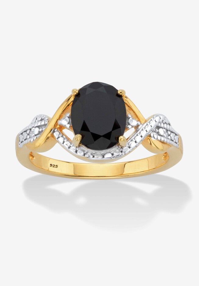 Oval-Cut Genuine Onyx And Diamond Accent Gold-Plated Silver Crossover Ring, BLACK, hi-res image number 0