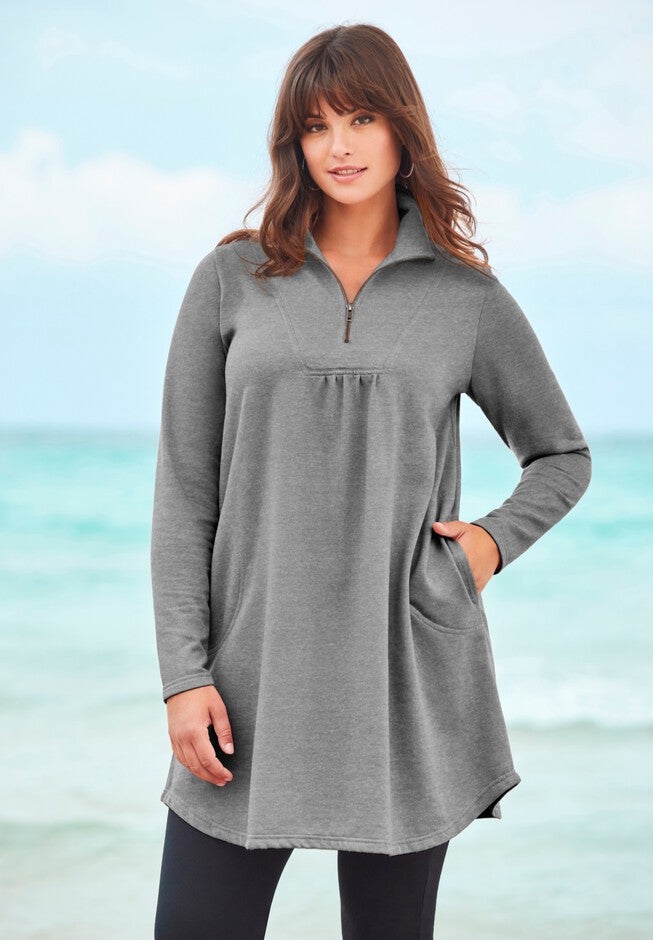 Half Zip Collared Sweatshirt, , alternate image number 2