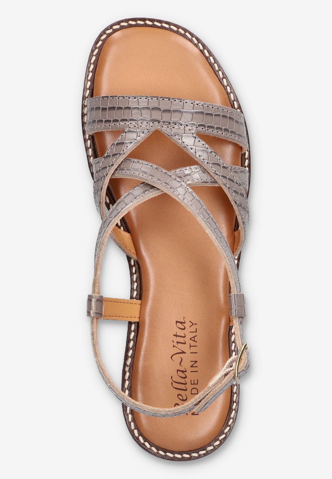 Tya-Italy Flat Sandal, GREY CROCO LEATHER, alternate image number 6
