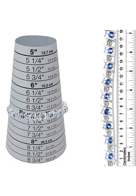 Sterling Silver Gemstone & Round Diamond Tennis Bracelet Aquamarine March Birthstone, , alternate image number null