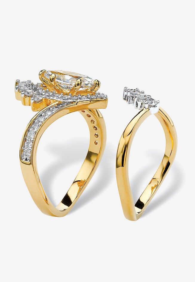 1.68 Tcw Cubic Zirconia Two-Piece Halo Bridal Set Yellow Gold-Plated, , on-hover image number 1