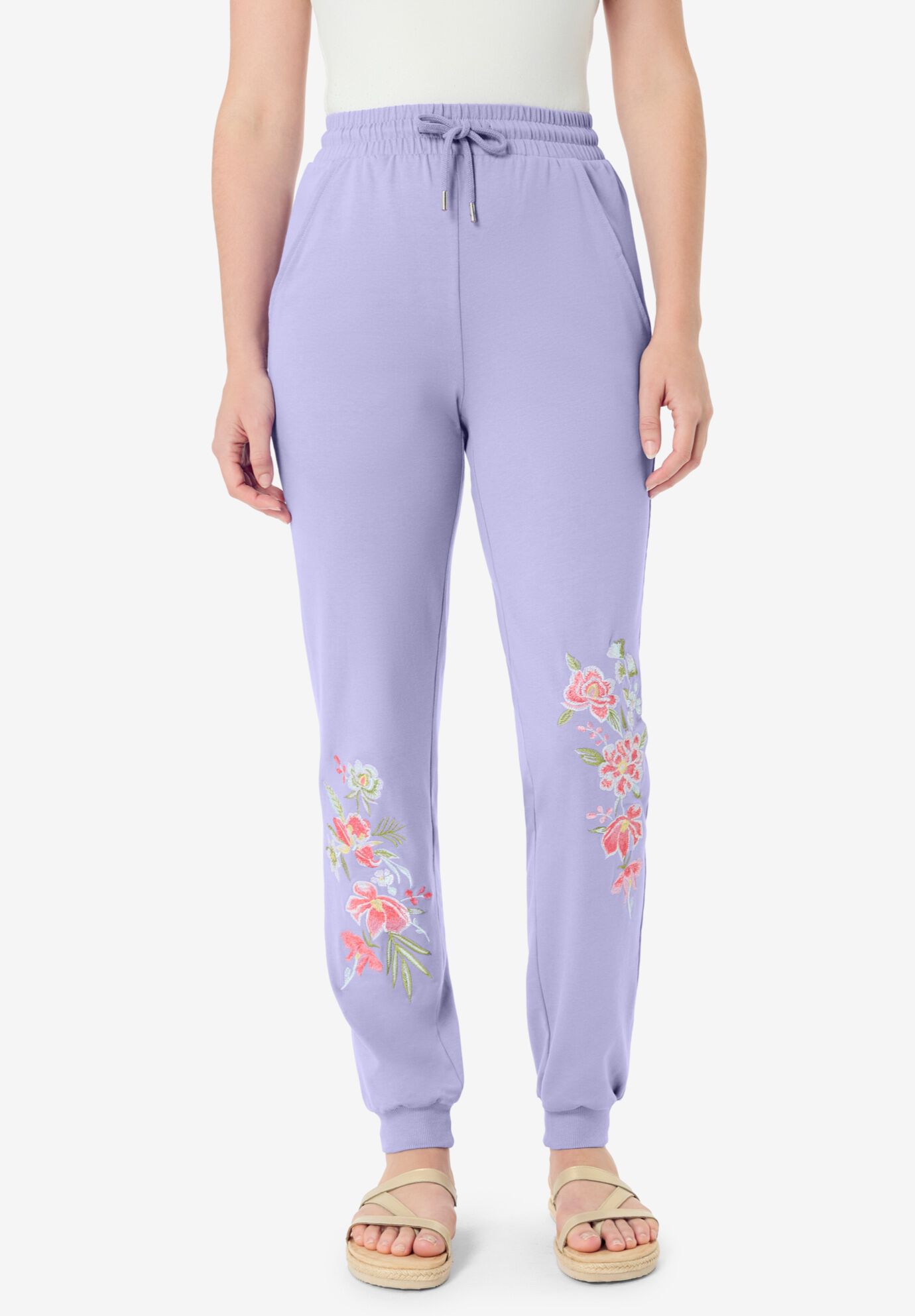 Embroidered French Terry Jogger, LAVENDER MULTI EMBROIDERY, hi-res image number 0