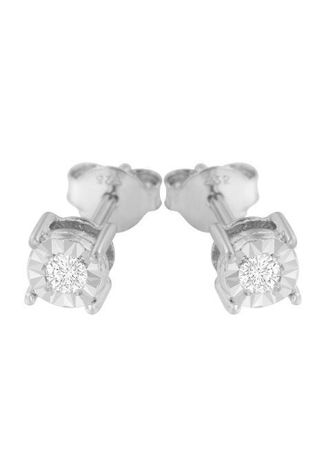 Sterling Silver Round Brilliantcut Diamond Miracleset Stud Earrings, , alternate image number null