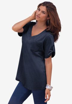 V Neck Boyfriend Textured Tunic