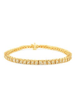 Yellow Gold Over Sterling Silver Diamond Square Frame Miracleset Tennis Bracelet 8"
