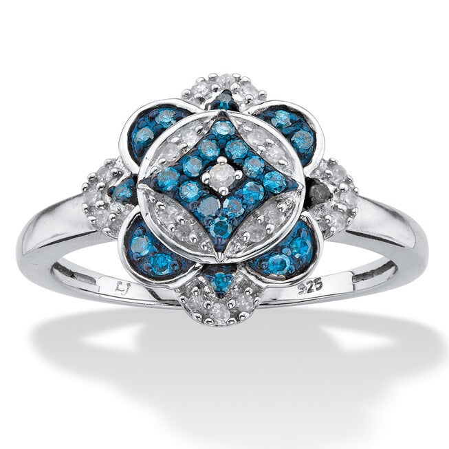 1/5 TCW Enhanced Blue and White Diamond Platinum-plated Silver Cocktail Ring, WHITE, hi-res image number 0