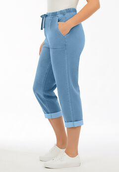 Plus Size Knit Denim Pull-On Cuffed Capri Jean