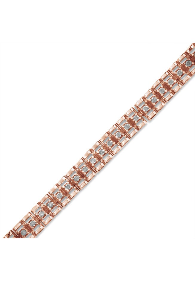 Rose Gold Plated Sterling Silver 1.0 Cttw Diamond Doublelink Tennis Bracelet, , alternate image number 2