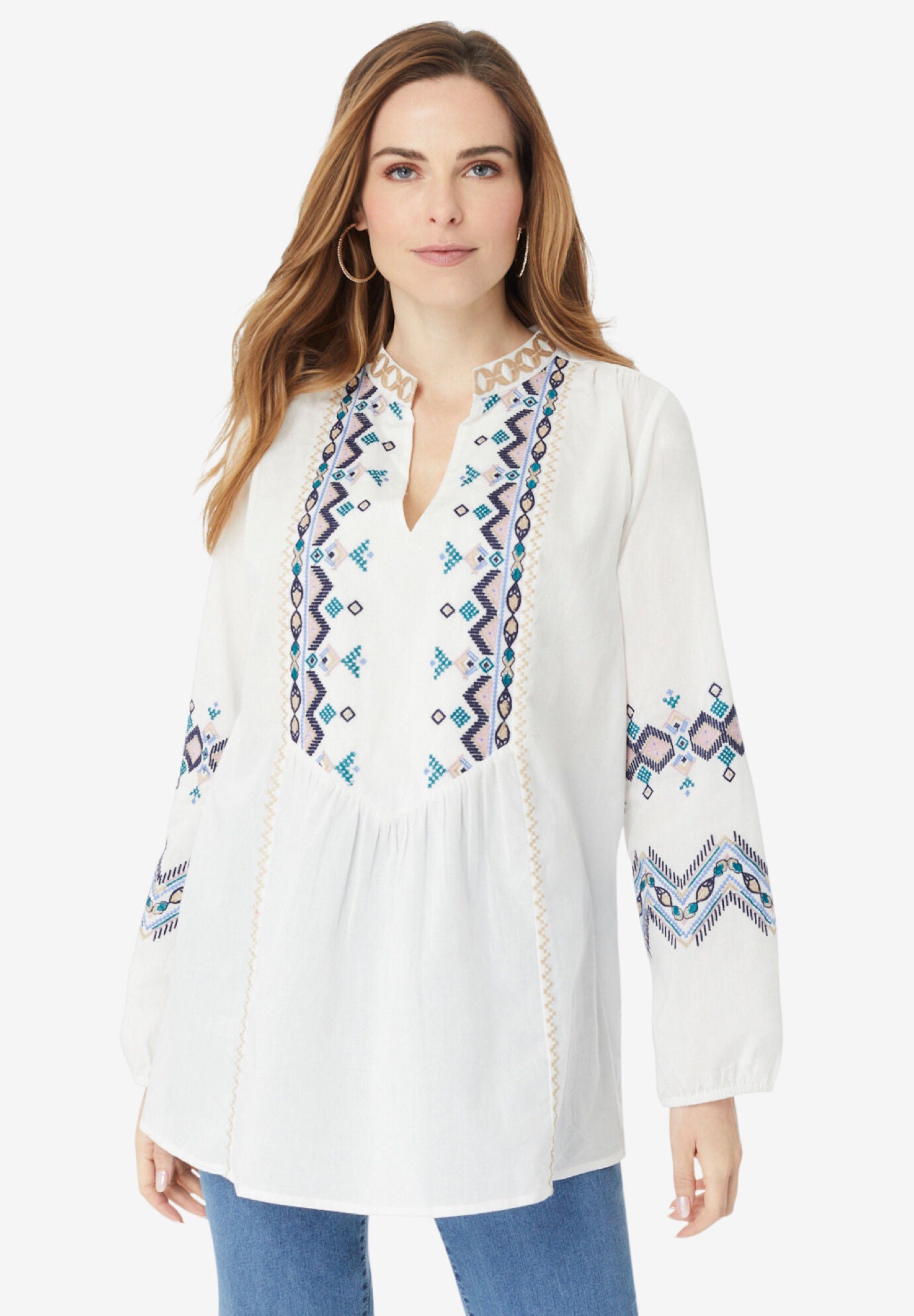 Embroidered Cotton Voile Blouse Roaman's