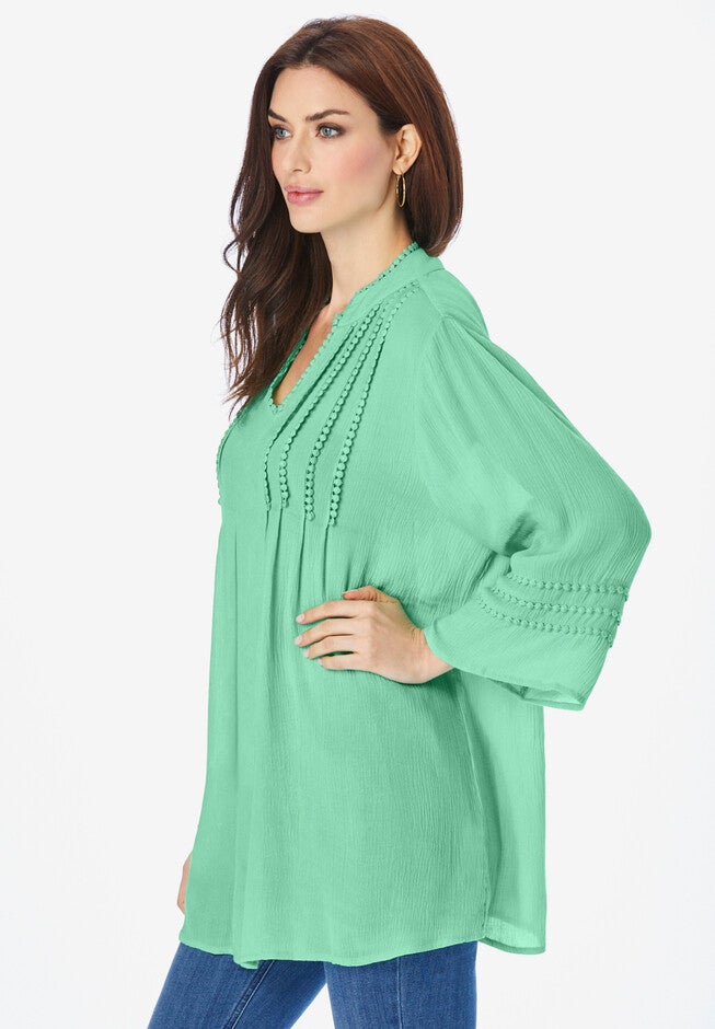 Lace Pintuck Crinkle Tunic, , alternate image number null