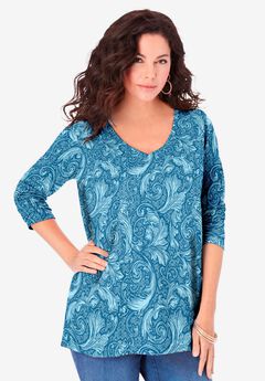 Plus Size Cotton V Neck T Shirts