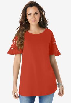 Plus Size Short Sleeve Lace Tops