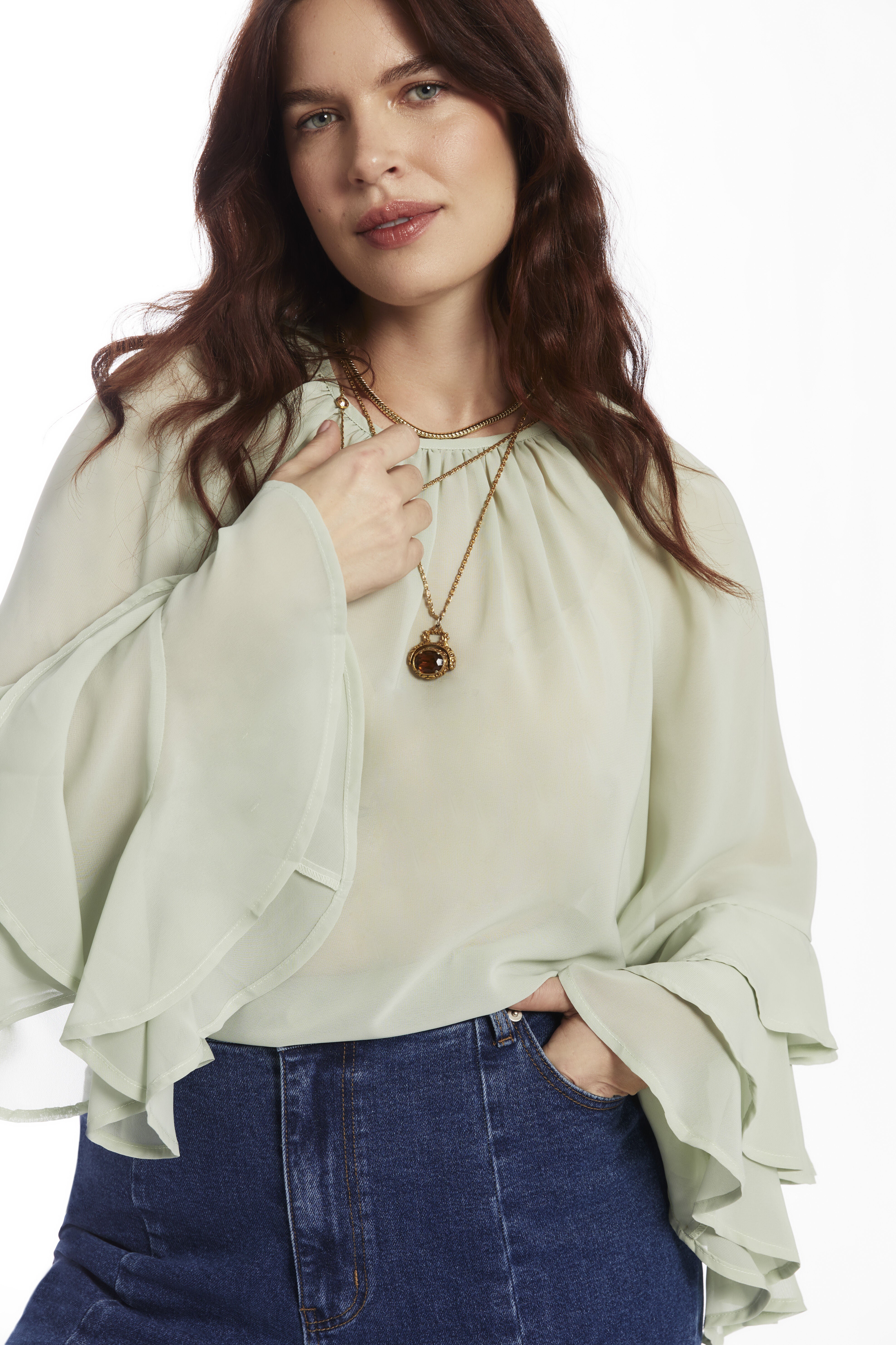 Ruffled Paisley Chiffon Blouse