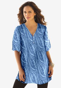 Printed Y-Neck Georgette Top