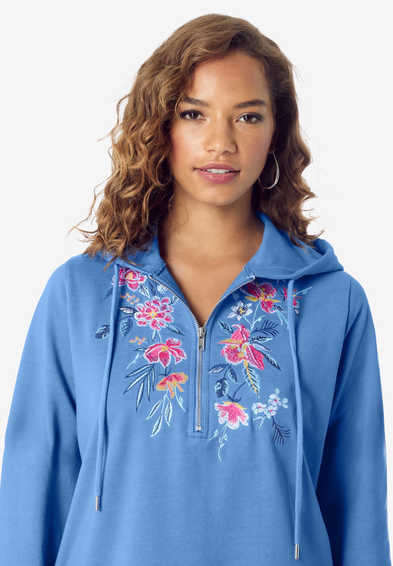 Embroidered French Terry Hoodie, HORIZON MULTI EMBROIDERY, alternate image number 3