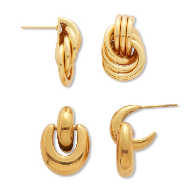 Yellow Gold Ion-Plated Stainless Steel Twisted Knot Drop Earring Set, YELLOW, on-hover image number 1