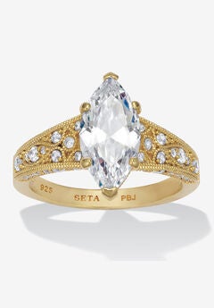 3.23 Tcw Marquise Cubic Zirconia Gold-Plated Sterling Silver Engagement Ring