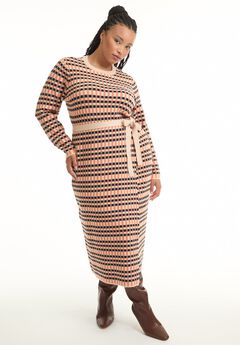 Faux Wrap Sweater Midi Dress