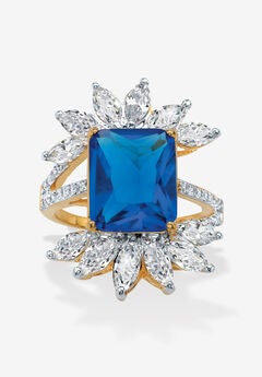 9.45 Cttw. Gold-Plated Simulated Blue Sapphire And Cubic Zirconia Ring