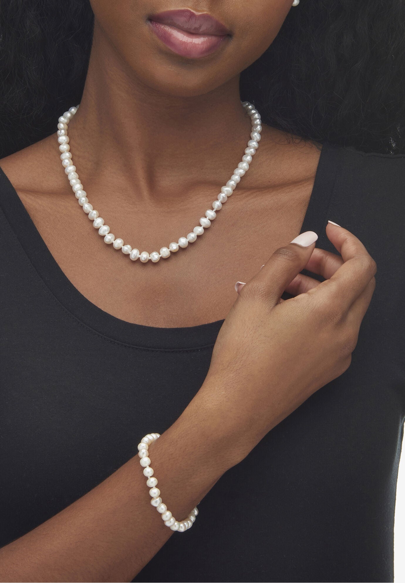 3 Piece Cultured Freshwater Pearl Necklace Bracelet and Earrings Set .925 Silver, , alternate image number 9