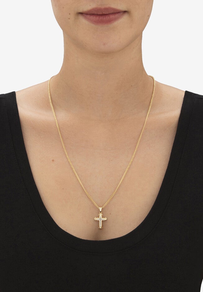 Diamond Accent Gold-Plated Cross Pendant Necklace 22 inches, , alternate image number 2