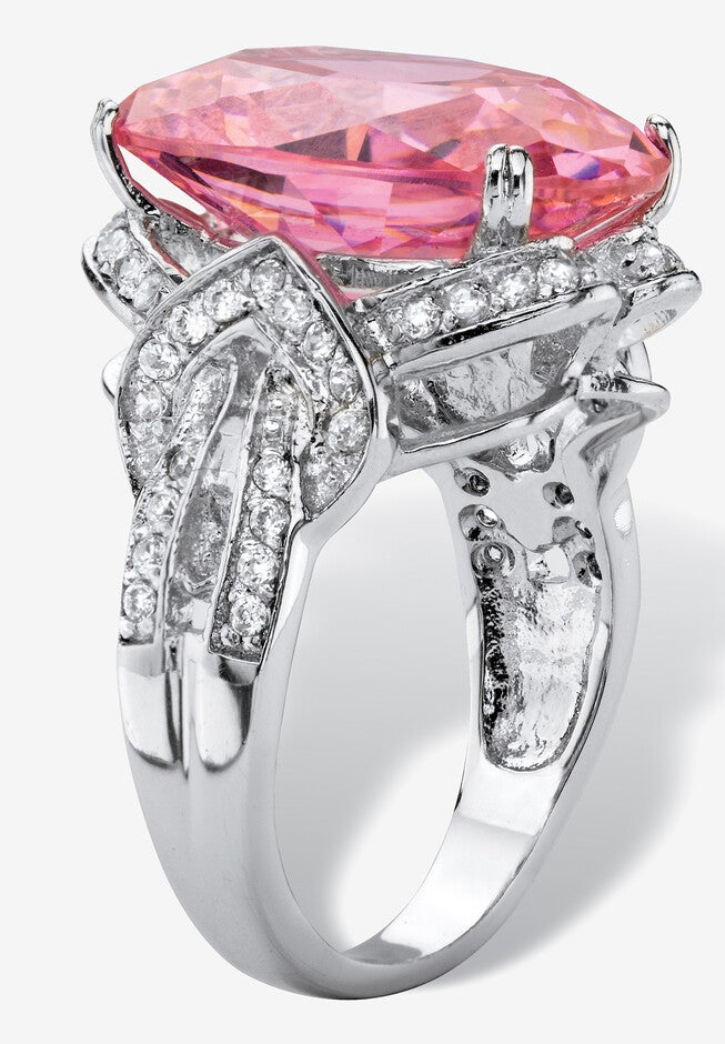 Platinum-Plated Pink Cubic Zirconia Ring (13 1/4 Cttw Tdw) Jewelry, , on-hover image number 1