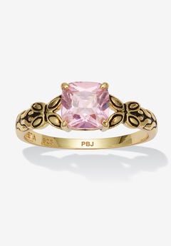 Cushion Cut Birthstone Ring In Gold-Plated Sterling Silver