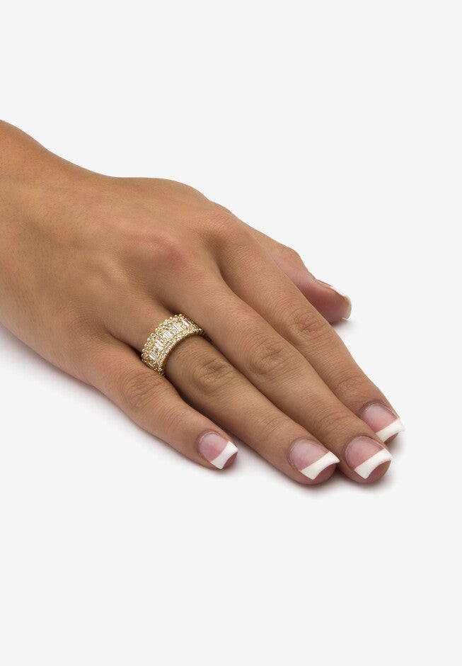 4.80 Tcw Emerald-Cut Cubic Zirconia Yellow Gold-Plated Eternity Ring, , alternate image number null