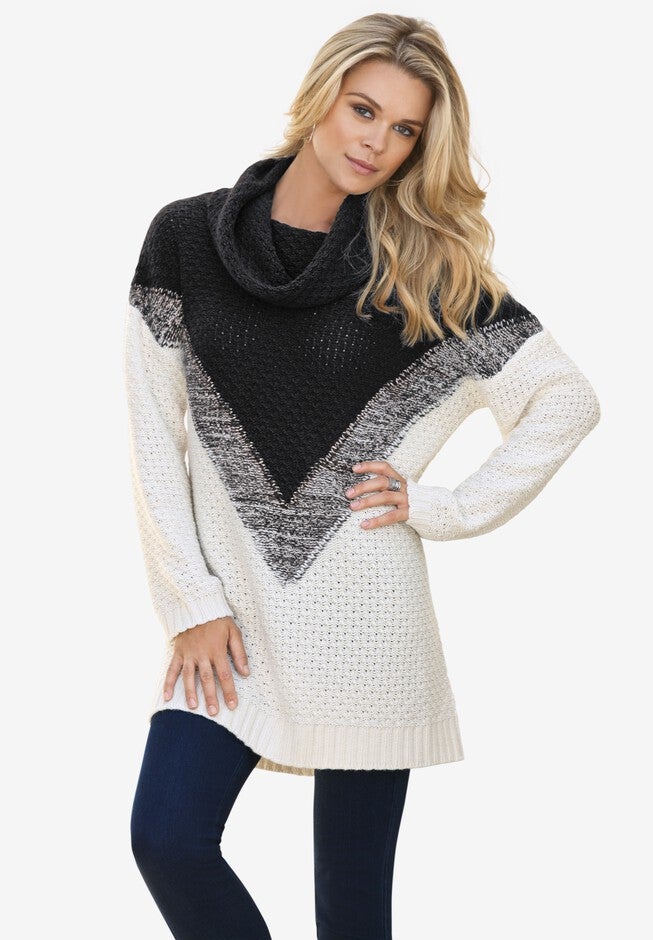 Ombre Pattern Sweater, IVORY BLACK, hi-res image number 0