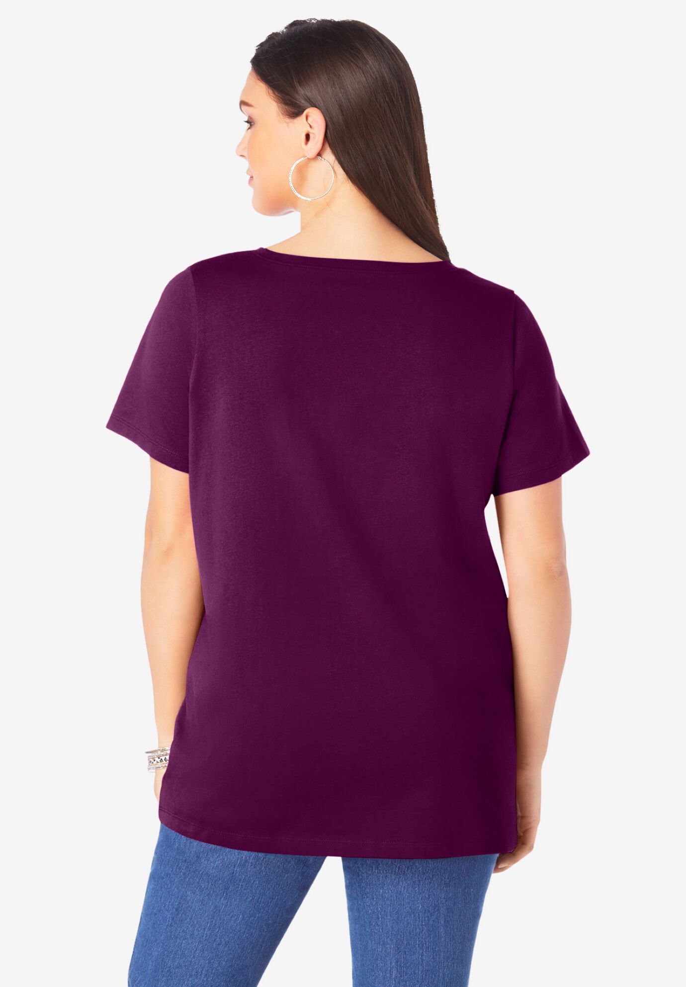 Plus Size Cotton Ultimate V-Neck Tee, DARK BERRY, on-hover image number 1