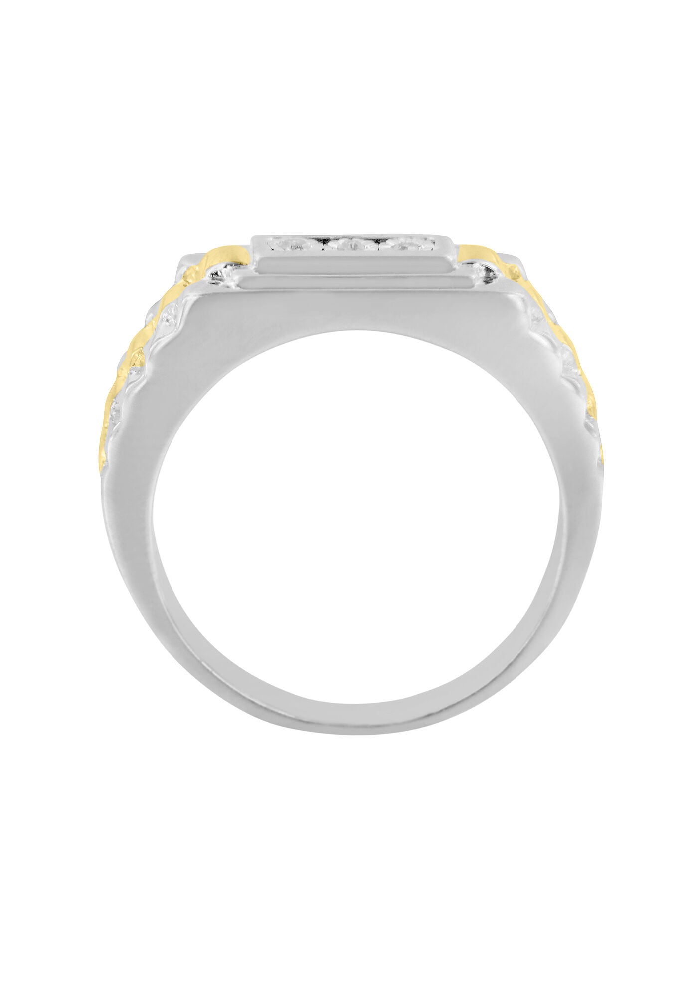 Men&#39;S Yellow Gold Over Silver Diamond Accent Miracle-Set 3 Stone Ridged Band Ring, , on-hover image number 1