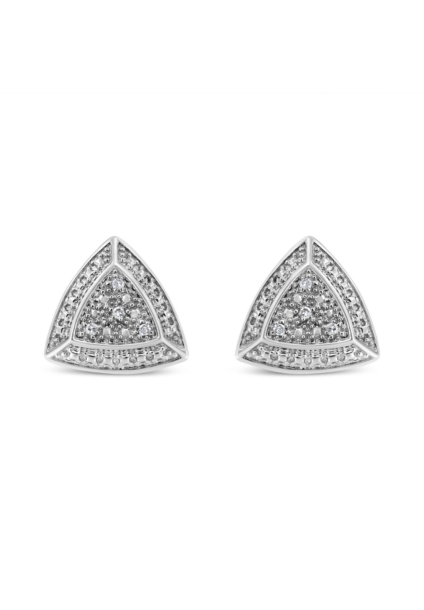 Silver Diamond-Accented Trillion Shaped 4-Stone Halo-Style Stud Earrings, , on-hover image number 1