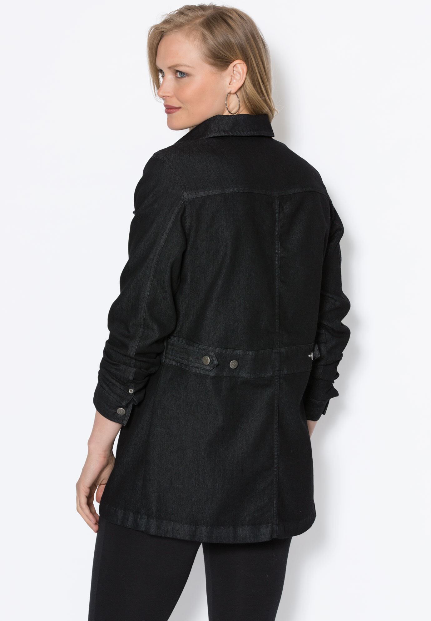 long jean jacket plus size jackets blazers roamans plus size black denim jacket