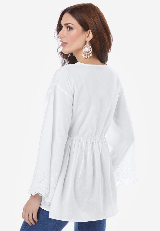 Angel-Sleeve Eyelet Tunic., , on-hover image number null