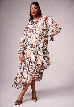 Tiered Pleated Midi Dress