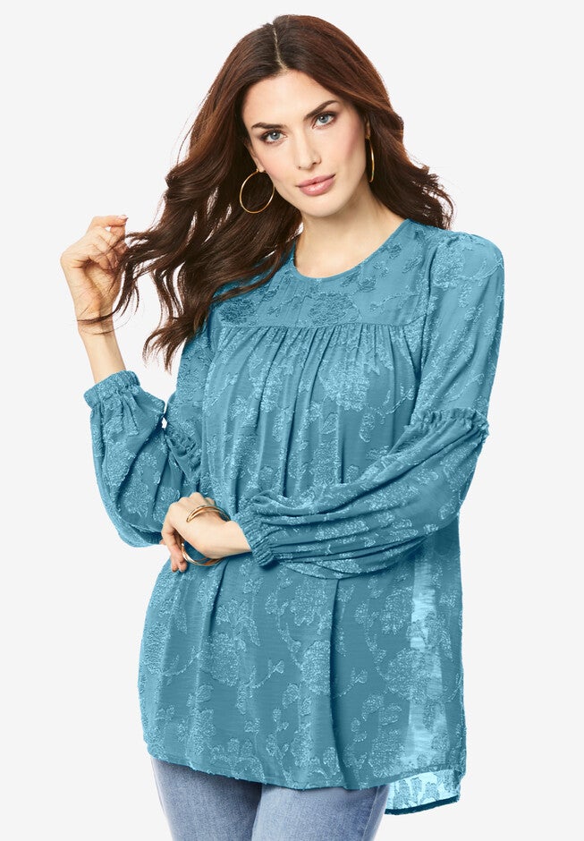 Textured Blouson-Sleeve Big Shirt., FROST TEAL, hi-res image number null